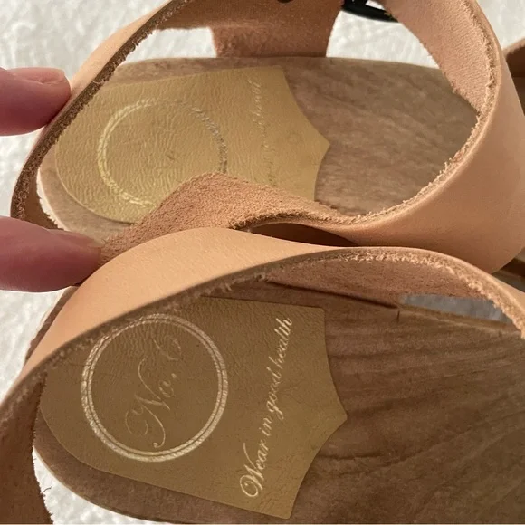 No. 6 Tan Leather Mules with Wooden Platform, Size 39 - Picture 10 of 15